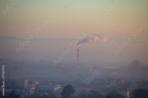 Morning fog and Airpolution smog  Valjevo  Serbia