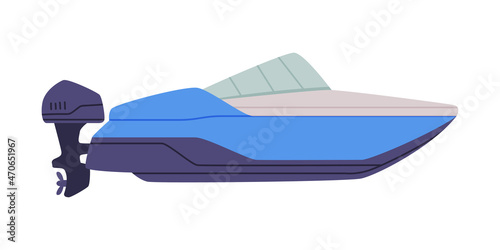 Motorboat or Speedboat as Watercraft or Swimming Water Vessel Vector Illustration