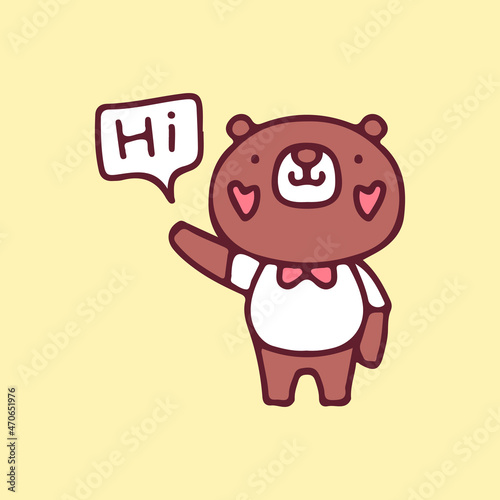 Cute bear with hello gesture illustration. Vector graphics for t-shirt prints and other uses.