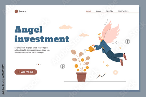 Business angel investment webpage interface, flat vector illustration.