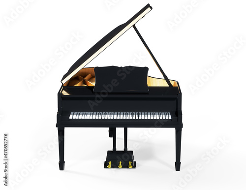 Piano, Grand Piano Percussion Music Instrument Isolated on White background 3D rendering