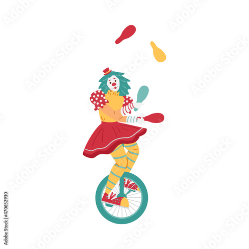 Circus show clowness equilibrist artist, flat vector illustration isolated.