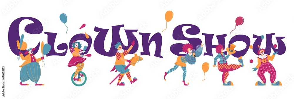 Clown show horizontal banner or flyer mockup flat vector illustration. Clown show horizontal banner or flyer mockup flat vector illustration.