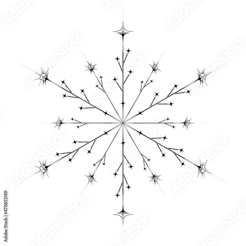 Cute snowflake  isolated on white background. Flat snow icon, snow flake silhouette. Nice element for christmas banner, cards. New year ornament. Organic and geometric snowflake.