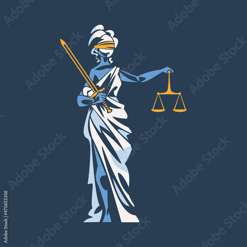 Themis as Ancient Greek Goddess and Lady Justice with Blindfold Holding Scales and Sword Vector Illustration