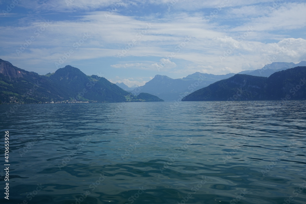 Lake of Lucerne as seen from the boat in switzerland
