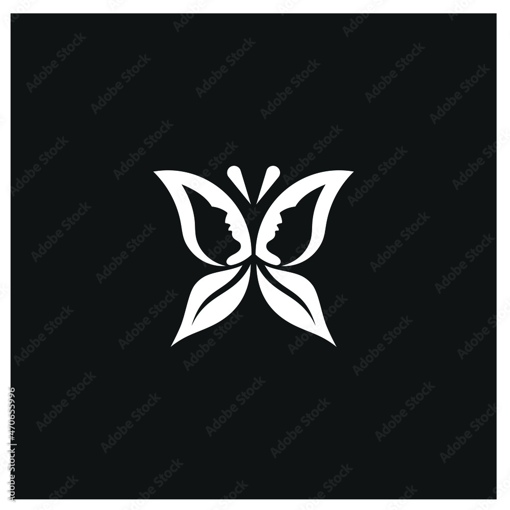 butterfly logo design concept with silhouette of face and leaves