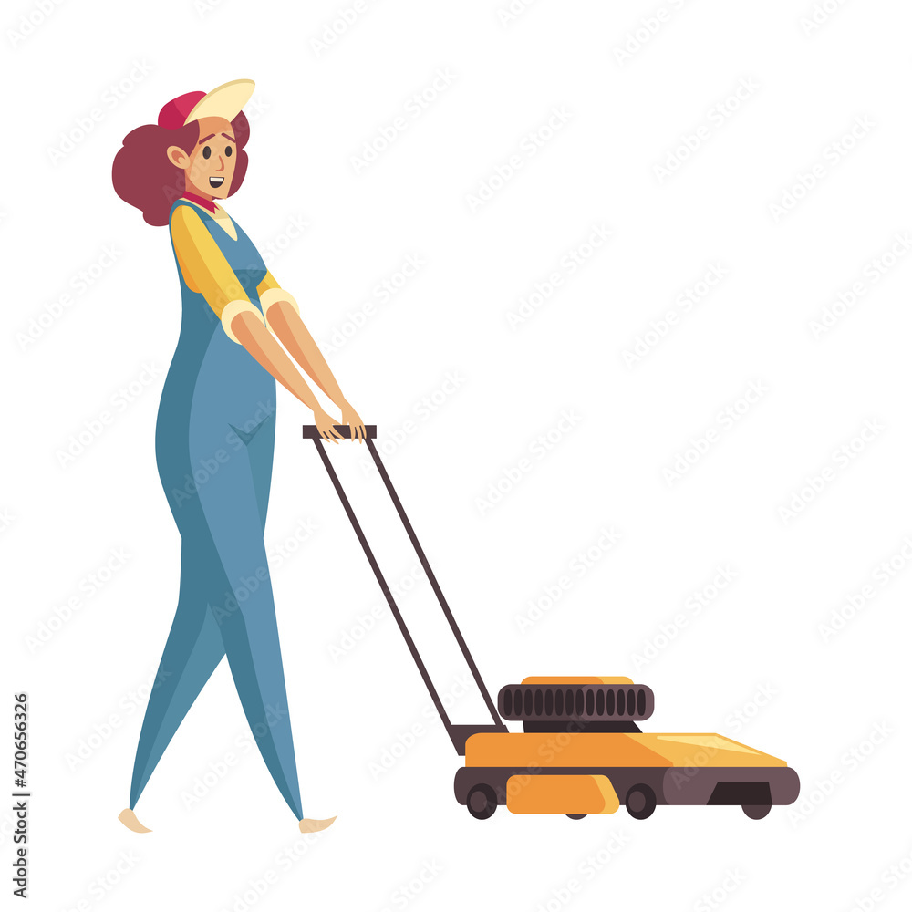 Grass Mower Woman Composition