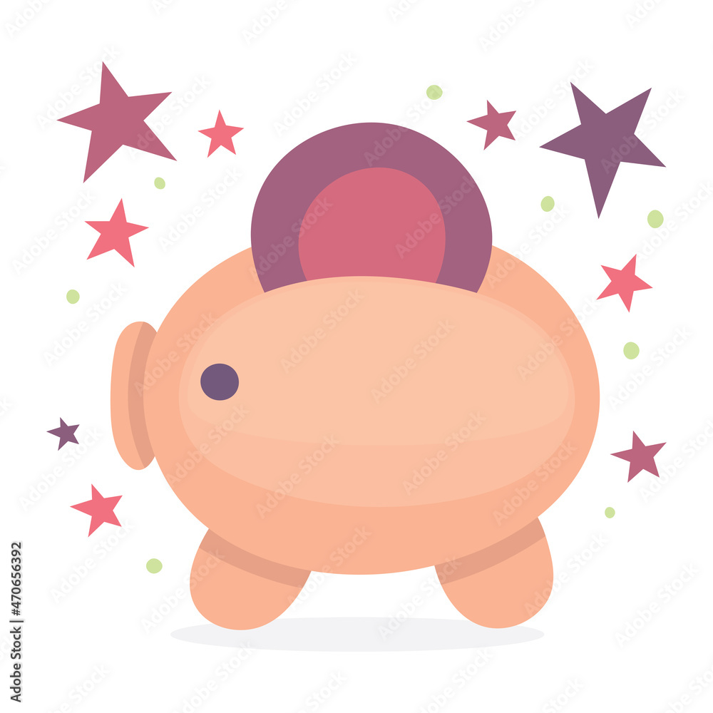 Fototapeta premium Piggy bank with coin vector illustration. Finance accumulation, investment, banking, money save concept. Abstract piggy bank in cartoon style, hand drawn graphic. Part of set.