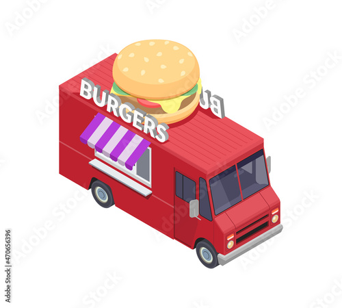 Burgers Truck Isometric Composition