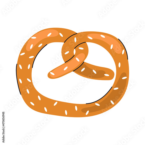 Hand drawn pretzel, bakery concept. Flat illustration.