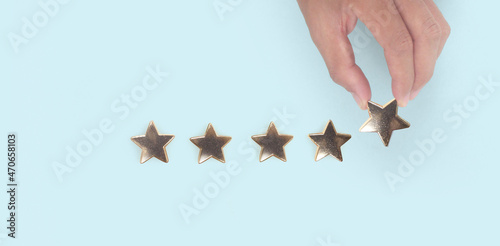 Rise on increasing five stars in human hand, Increase rating