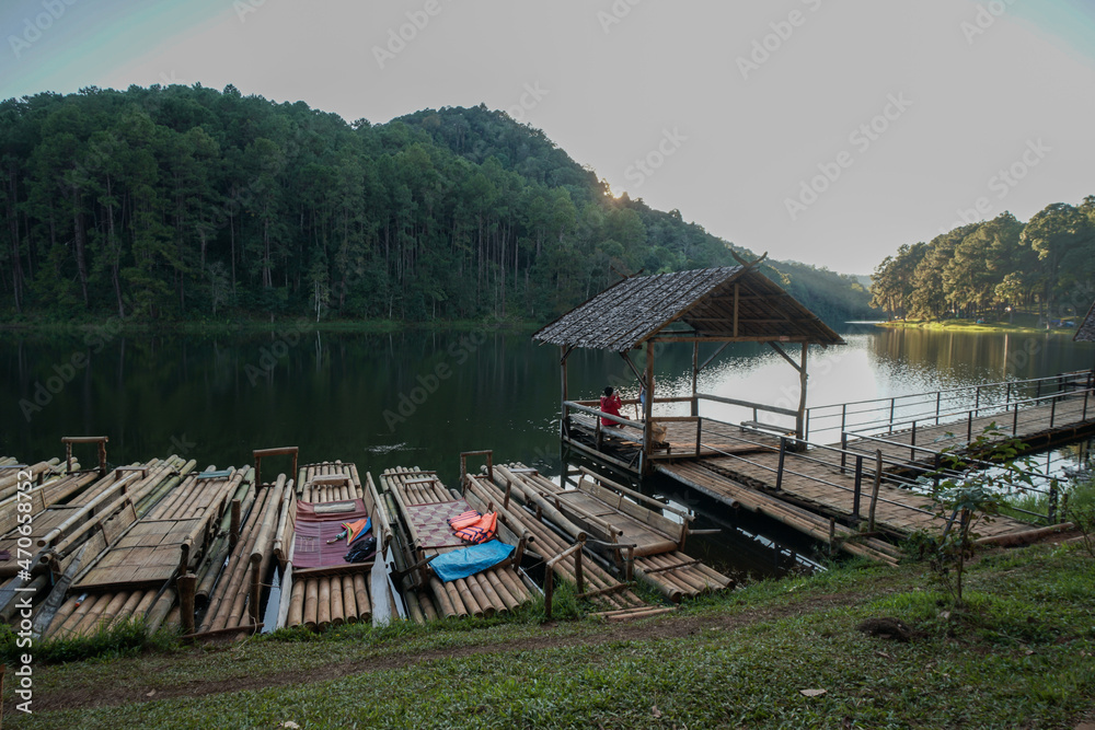 Naklejka premium fishing village on the lake