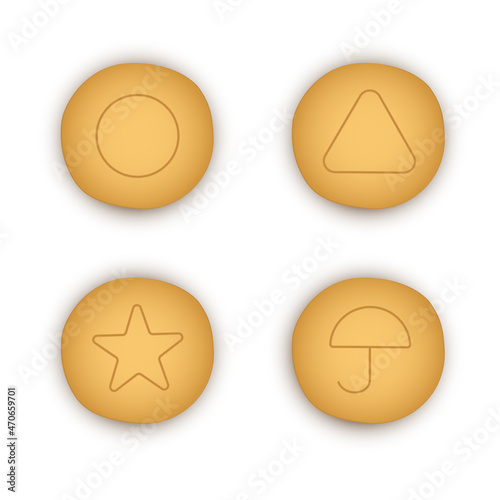 Set homemade cookies with pictures circle, triangle, star, umbrella. Sugar cookies vector image.