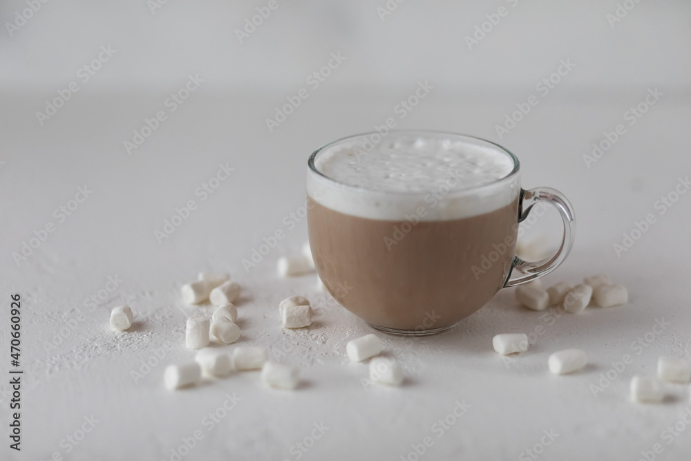 cup of cappuccino with milk and marshmallows cup of cappuccino with milk and marshmallows
