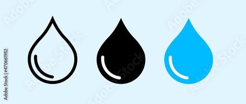 Water drop icon set. Blue water drops set. Water or oil drop in flat style Isolated on white background