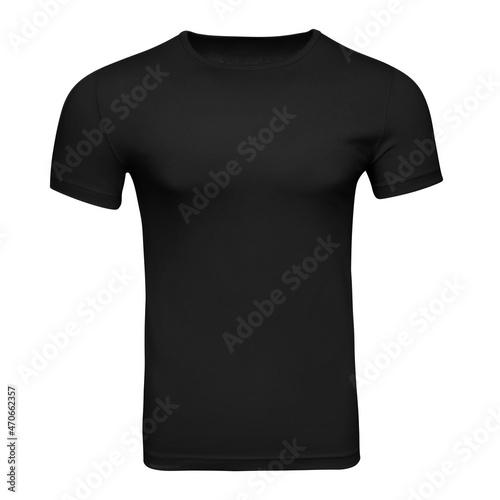 Muscular Black T-shirt mockup as design template. Tee Shirt blank isolated on white. Front view