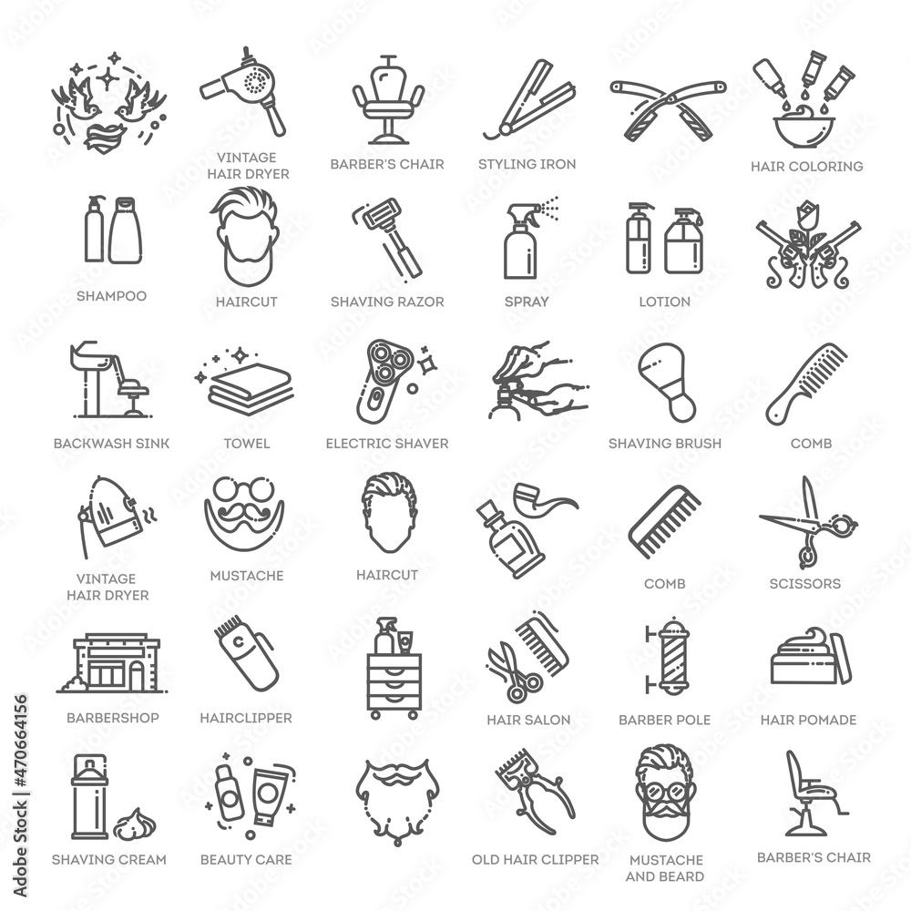 Barbershop vector icons set. Vector illustration Barbershop vector icons set. Vector illustration