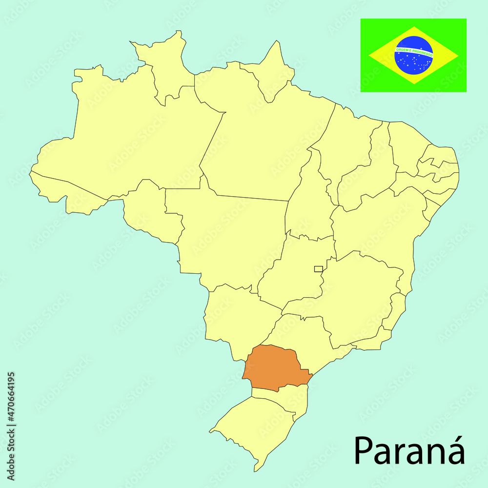 brazil map with flag, parana, vector illustration brazil map with flag, parana, vector illustration