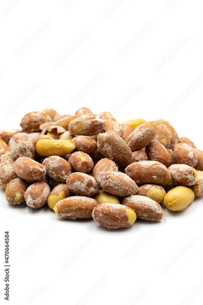 Salted peanuts isolated on white background. Snack fresh peanuts. close up. Story format Salted peanuts isolated on white background. Snack fresh peanuts. close up. Story format