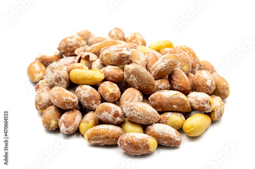 Salted peanuts isolated on white background. Snack fresh peanuts. close up