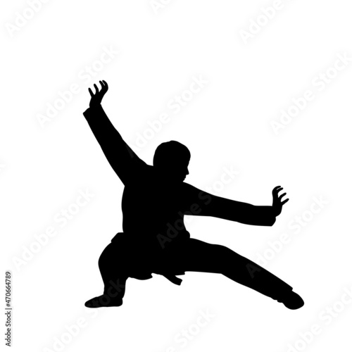 Silhouette of man train martial arts tiger pose.