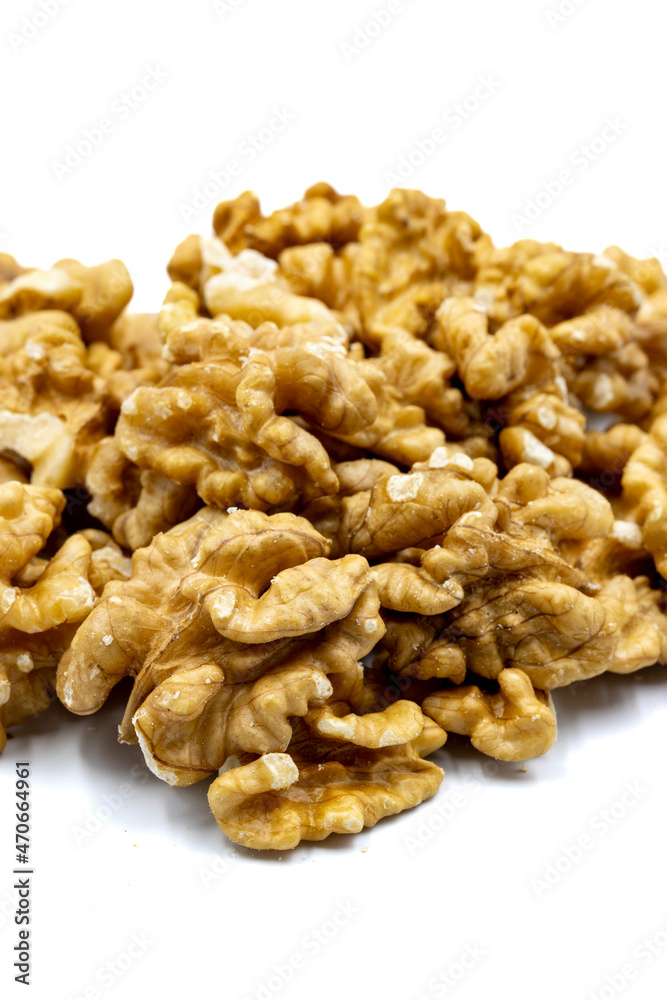 Walnut kernel isolated on white background. Snack fresh nuts. close up. Story format Walnut kernel isolated on white background. Snack fresh nuts. close up. Story format