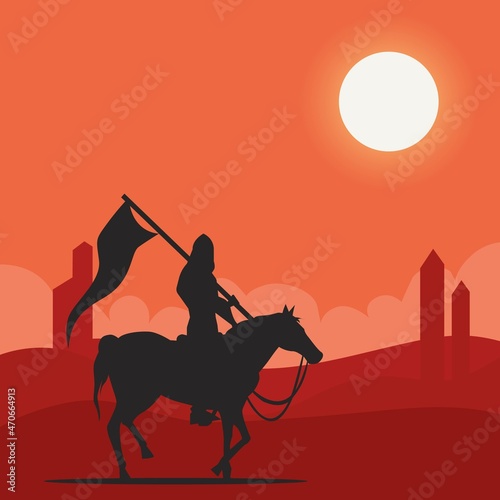 Arabian knight on horse at desert vector illustration
