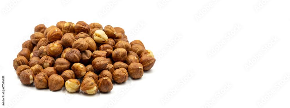 Hazelnut kernel isolated on white background. Snack fresh Peeled hazelnuts. close up. Empty space for text. Copy space Hazelnut kernel isolated on white background. Snack fresh Peeled hazelnuts. close up. Empty space for text. Copy space
