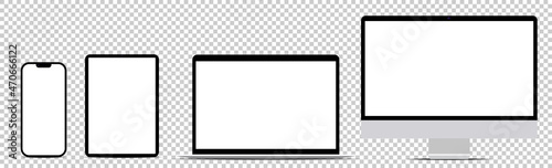 Device screen mockup. set of smartphone, tablet, laptop and monitor, blank screen mockup. Vector illustration