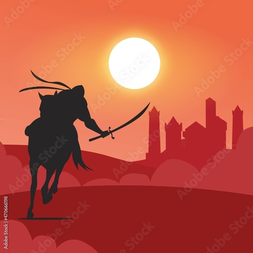 Arabian knights on horseback in desert vector illustration