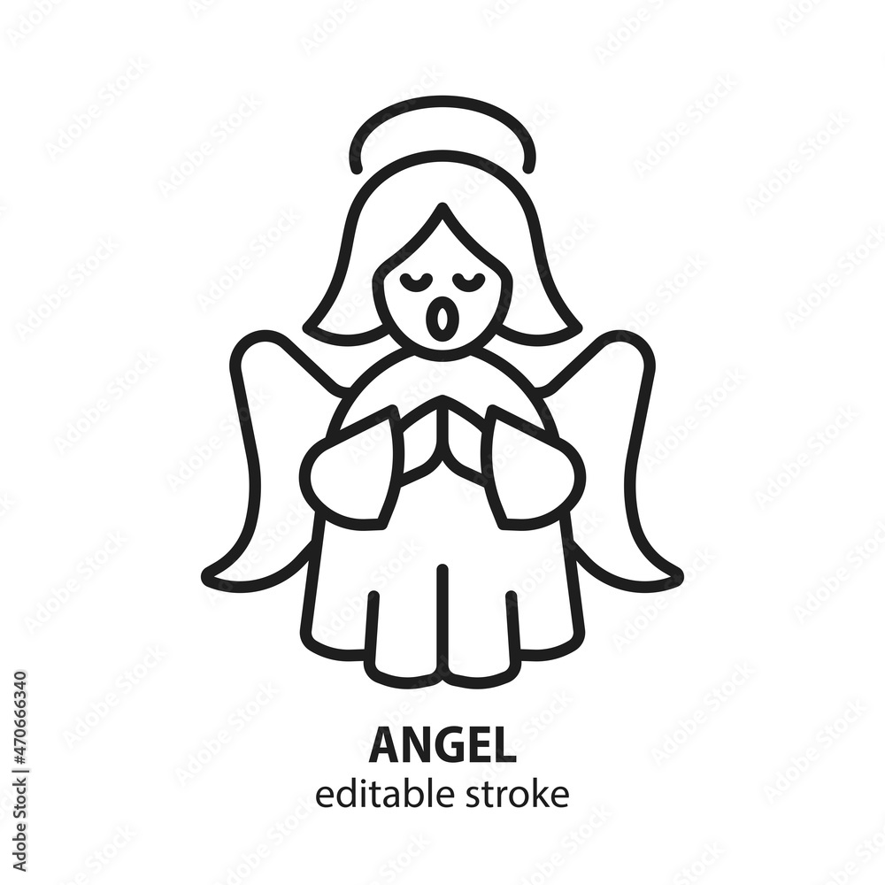 Singing angel line vector icon. Christmas symol. Editable stroke.