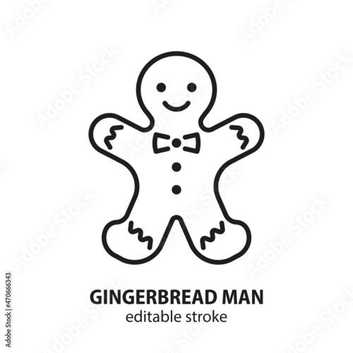 Gingerbread man line vector icon. Symbol of Christmas. Editable stroke.