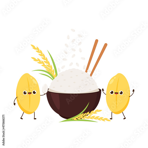 Rice character design. rice vector on white background. rice seed. Paddy rice character. photo