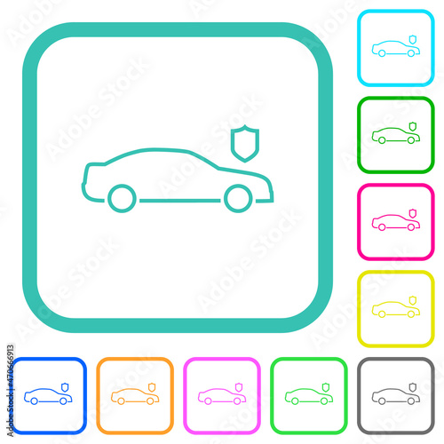Car security outline vivid colored flat icons