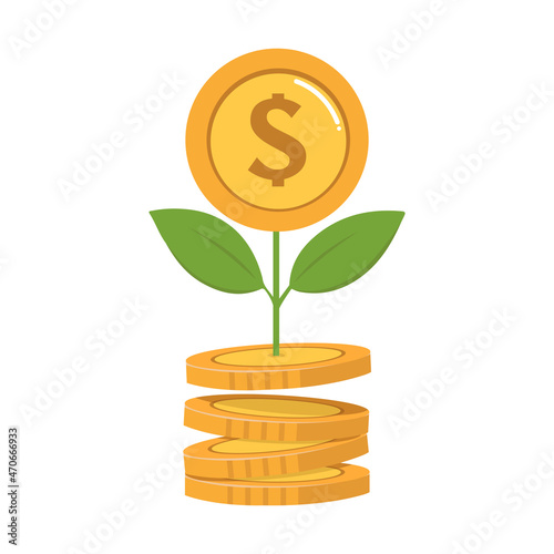 plant growth from money  of pile of coins