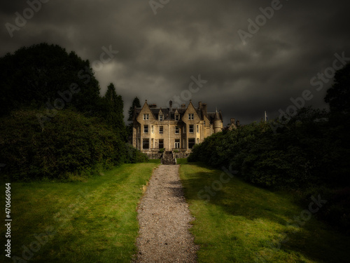 Old mansion in England on a cloudy day
