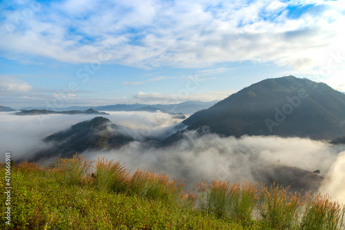 Morning mist on Khum Kham Mountain of Mae La Noi City, Mae Hong Son Province