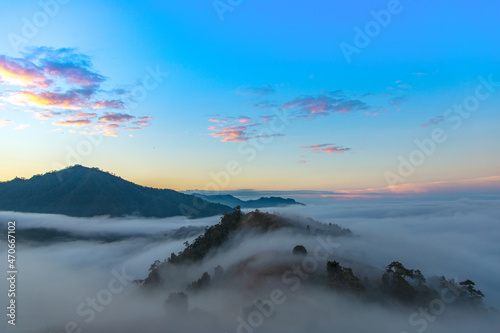 Morning mist on Khum Kham Mountain of Mae La Noi City, Mae Hong Son Province