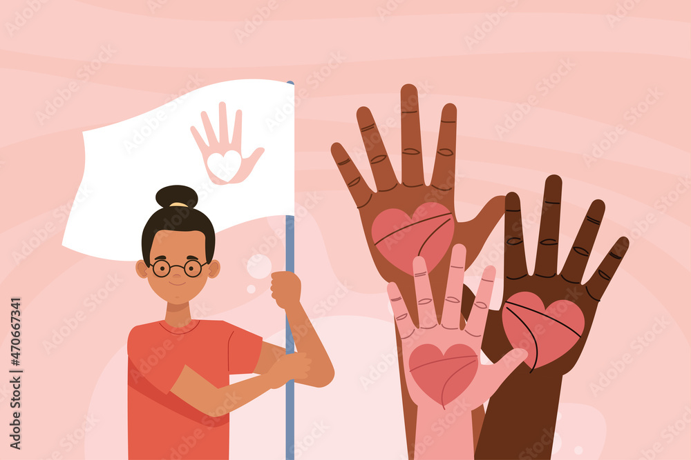 woman with heart flag woman with heart flag