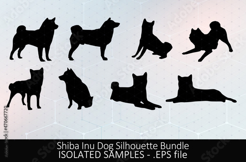 Shiba Inu Dog Silhouette Vectors Bundle, Isolated files for cutting and printing EPS format