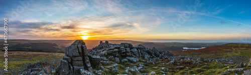 SUNRISE over Sharpitor in Dartmoor National Park, Devon, England, Europe photo