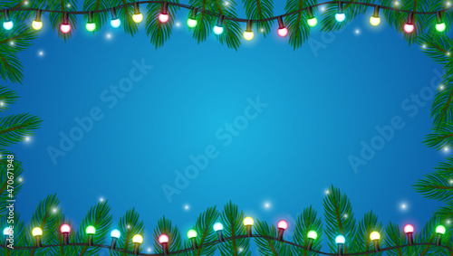 Christmas night background with garland and fir branches