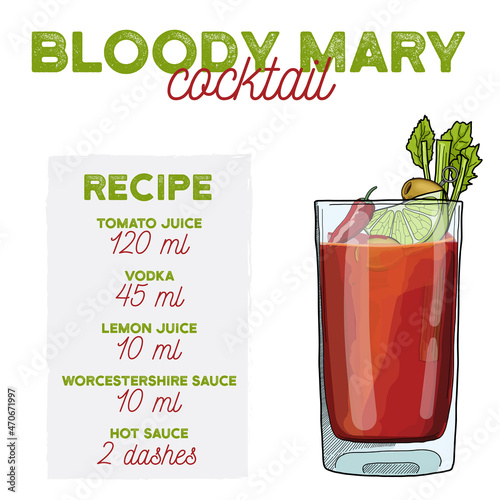 Bloody Mary Cocktail Illustration Recipe Drink with Ingredients