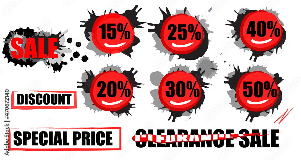 Sale tag label discount with splatter graphic on white background
