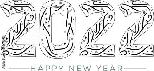 Calligraphy Style New Year and Christmas Concept Mixed with Confetti, Snowflakes and Stars. Editable Happy New Year banner