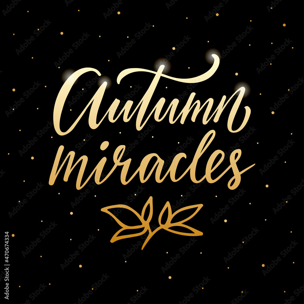 Vector illustration of autumn miracles lettering for banner, advertisement, postcard, poster, product design. Handwritten creative text for autumn festival for web or print
