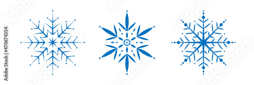 Blue snowflakes set isolated on white background. Vector illustration