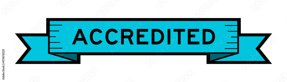 Ribbon label banner with word accredited in blue color on white background Ribbon label banner with word accredited in blue color on white background