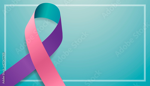 Thyroid awareness month concept. Banner with pink, teal and purple ribbon awareness. Vector illustration.